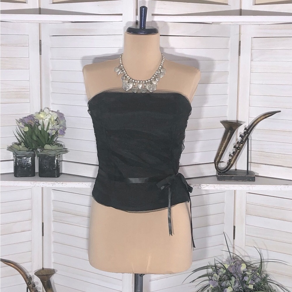 Vintage Y2K Black Lace Strapless Top Bow Tie Small